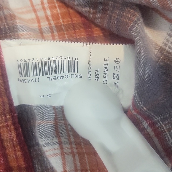 JEANSWEST Orange Red Gray Plaid Pearl Snap Pocket Roll-Tab Western Shirt - Picture 13 of 15